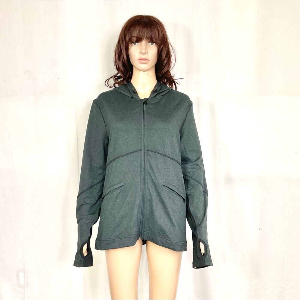 NEW Halcyon Gray Full Zip Long Sleeve Hood Jacket Expandable Zip Back Size Large
